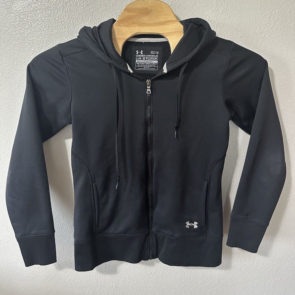 Under Armour Storm Men's Medium Activewear Full Zip Up Hoodies Black Semi Fitted